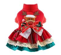 Christmas Dog Dress for Small Dogs - Red Reindeer Princess Outfit with Bows, Warm Holiday Pet Costume for Puppies/Girl Dogs/Cats, Fits Chihuahua/Yorkshire Terrier/Maltese (M)