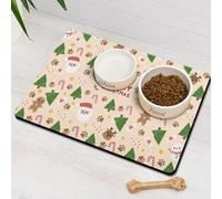 Christmas Dog Food & Water Mat, Paw Prints Santa Claus Snowman Xmas Pet Feeding Mat for Floor Non-Slip Waterproof, Super Absorbent Cat Bowl Mat, Easy to Clean Pet Placemat,12" × 20"
