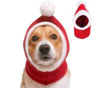 Christmas Dog Hat Costume, Crocheted Snood Funny Pet Cap with Pompon, Warm Winter Dog Hat for Small Medium Dogs Cats, Red Dog Neck Ear Warmer Headband Knit Snood Headwear Party Xmas Outfit (Large)