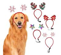 Christmas Dog Headband - 4 PCS Pet Hair Hoops With Tree, Snowflakes, Elk, Stars - Accessories for Party, New Year, Fancy Dress Costume, Cosplay