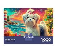 Christmas Dog Jigsaws 1000 Piece Puzzle Maltese by Lighthouse Art Impossible Challenge Toy Gifts Family Game for Adults And Kids 52x38cm/1000pcs