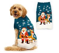 Christmas Dog Jumper Blue with Santa and Reindeer M Winter Sweater Coat for All Breeds and Sizes (S to XXL Dogs) Cute Xmas Clothes for Dogs Puppy Outfit