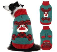 Christmas Dog Jumper - Festive Reindeer & Tartan Knit | Thick & Warm with Leash Hole | High Neck | Ideal for Cocker Spaniel, Beagle, Shiba Inu, Staffordshire Bull Terrier (Dark Green XL)