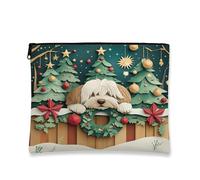Christmas Dog Makeup Bag, Fanciful Holiday Cosmetic Pouch for Women, Portable Canvas Zipper Organizer, Winter Skincare Toiletry Bag 7x9 Inch