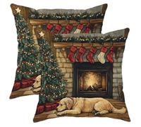 Christmas Dog Pillow Covers, Golden Retriever Holiday Cushion Cases, Winter Festive Xmas Decor for Home Sofa Living Room, Cozy Farmhouse Style, Soft Velvet Fabric 18x18 Inch