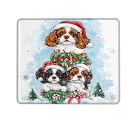 Christmas Dog Portrait Mouse Pad, Cute Cavalier King Charles Spaniel Design, Non-Slip Washable Mousepad for Home and Office Use Square 8x10 Inch
