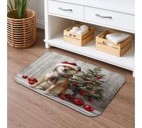 Christmas Dog Quick Dry Bath Mat, Red Ornaments and Tree Absorbent Non Slip Shower Mat, Flannel Washable Bath Rugs for Bathroom Toilet Decorative 16x24 Inch