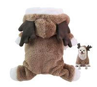 Christmas Dog Reindeer Cosplay Costume Soft Coral Velvet Warm Hooded Jumpsuit Outfit for Small Dogs Cats