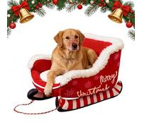 Christmas Dog Sledge Bed - Festive Dog Sledge Bed with Non-Slip Backing, Removable and Washable Plush Cover, Warm Christmas Dog Bed for Indoor and Outdoor (M, Red)