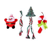 Christmas Dog Toys, Puppy Rope Toys, Squeaky Plush Toys, Interactive Teething Toy with Squeaky Plush and Durable Rope Design 12.01x2.56x6.69 Inches for Puppies (4 Pieces)