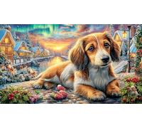 Christmas-Dog-Under-Northern-Lights 1000Pc Jigsaw Puzzles for Adults and Kids Age 12 Years + Impossible Hard Difficult Great Gift Idea Recycled Paper 38x26/1000pcs
