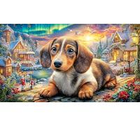Christmas-Dog-Under-Northern-Lights Educational Games 1000 Pieces Jigsaw Puzzle for Adults Wall Decoration and Gifts Beautiful Decoration Puzzle for Adults Kids 70x50/1000pcs