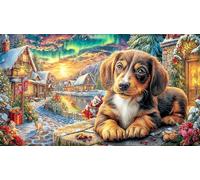 Christmas-Dog-Under-Northern-Lights Puzzle for Adults 1000 Piece Impossible Hard Difficult Challenging Educational Game Decompression Fun Present & Activity for Home 38x52/1000pcs