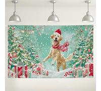 Christmas Dog Wall Backdrop, Festive Winter Wonderland Party Decorations, Cute Golden Retriever Holiday Photography Background for Christmas Events 71x43 Inch