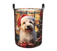 Christmas Dog Waterproof Polyester Fabric Single-Layer Laundry Hamper With Full Print Design,Sturdy Pe Rim,Dual Handles,For Home Car Storage
