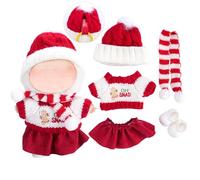 Christmas Doll Clothes for Labubu, Red White Christmas Hat & Knitted Clothes for 17cm/6.7Inch Dolls, Premium Fashion for Outfit with Accessories, Stylish Adorable DIY Dress Up,C04