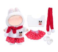 Christmas Doll Clothes Set, Holiday Outfits for 17cm/15cm Doll Knitted Sweater & Scarf Winter Plush Costume Accessories (Red White Stripes)