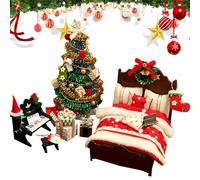 Christmas Doll House Accessories | Tiny DIY Tree Bed Piano Ornament,Christmas Furniture Decoration | for Holiday Winter Home Room Bedroom Tabletop Shelf Party Kids Adults