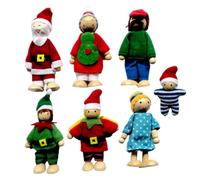 Christmas Doll House Family 7Pcs/Set Wooden Movable Joint Dollhouse People Interactive Parent-child Doll House Family Figures for Pretend Play Decorating