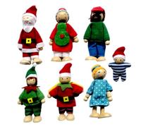 Christmas Doll House Family 7Pcs/Set Wooden Movable Joint Dollhouse People Interactive Parent-child Doll House Family Figures for Pretend Play Decorating, Home Decor