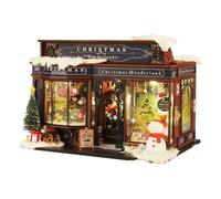 Christmas Doll House Miniature Kit - Wooden Model with Tree & Furniture | Holiday-Themed House Kit for Creative Christmas Decor, Ideal Festive for Kids & Adults, Cozy Seasonal Room Decoration