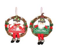 Christmas Doll Wreath, Xmas Reindeer Santa Snowman Plush Doll, Snowman Hanging Pendant Tree, Rattan Door Wreath Ring, Wall Hall Christmas Tree Decoration (Santa+Snowman-Short legs)