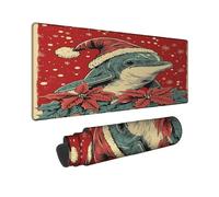 Christmas Dolphin Large Gaming Mouse Pad, Red Poinsettia Design Stitched Edge Mousepad, Rubber Non-Slip Washable Gaming Mouse Pad for Home and Office Computer, Laptop 12x32 Inch