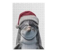 Christmas Dolphin wearing a Santa hat Jigsaw Puzzle for Adults, 300 Piece