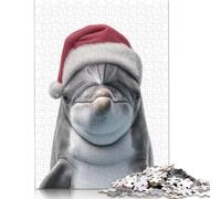Christmas Dolphin Wearing A Santa Hat Puzzle DIY Game Paper Rectangular Jigsaw Puzzle for Boy Or Girl Birthday Present 1000pcs (75x50cm)
