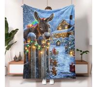Christmas Donkey Blanket, Colorful Winter Holiday Cozy Throw Blanket, Festive Soft Fleece Decor for Sofa, Bed, All Season 60x80 Inch