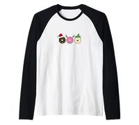 Christmas Donut Trio Santa Funny Elf and Reindeer Raglan Baseball Tee