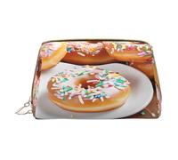 (Christmas Donuts) Print Pu Leather Makeup Bag with Zipper Pocket Compact Organizer for Travel/Purse