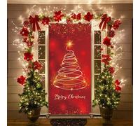 Christmas Door Banner, Christmas Door Cover Banner Decorations with Red Gold Christmas Tree Hanging Banner for Xmas, Winter Party New Year Indoor Outside Front Door Party Supplies