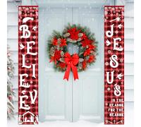 Christmas Door Banner, Nativity Scene Front Porch Signs, Xmas Hanging Banner Decoration, Believe Jesus Is The Reason For The Season Banner for Outdoor Indoor Home Office Shop Wall Holiday Decor
