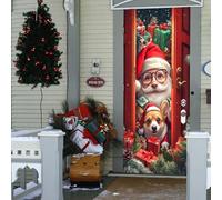 Christmas Door Cover, 1.8x 0.9m Santa Claus Door Covers Outdoor Decorations Xmas Hanging Doorplate Garage Door Backdrop Home Party Decors for Winter Holiday (O-1.8x0.9m)