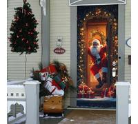 Christmas Door Cover, 1.8x 0.9m Santa Claus Door Covers Outdoor Decorations Xmas Hanging Doorplate Garage Door Backdrop Home Party Decors for Winter Holiday (Q-1.8x0.9m)