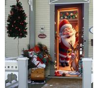 Christmas Door Cover, 1.8x 0.9m Santa Claus Door Covers Outdoor Decorations Xmas Hanging Doorplate Garage Door Backdrop Home Party Decors for Winter Holiday (L-1.8x0.9m)
