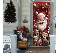 Christmas Door Cover, 1.8x 0.9m Santa Claus Door Covers Outdoor Decorations Xmas Hanging Doorplate Garage Door Backdrop Home Party Decors for Winter Holiday (B-1.8x0.9m)