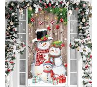 Christmas Door Cover 35.4 x 70.9 Inch Snowman Family Front Door Banner Xmas Party Backdrop Photography Background Decoration for Christmas Winter Holiday Home Indoor Outdoor Party Decorations