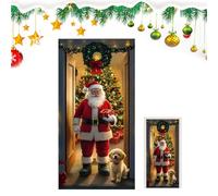 Christmas Door Cover - 35.4x70.8inch Santa Dog Backdrop, 2d Flat Front Door Cover for Winter Holiday Birthday Kitchen Porch Outside House Glass Home Decoration Seasonal Festival Display