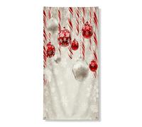Christmas Door Cover Banner Decorative, Festive Red Ornaments and Candy Canes Holiday Decor, Indoor Outdoor Seasonal Backdrop Supplies 36x72 Inch