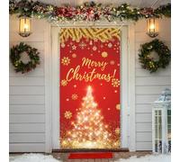 Christmas Door Cover Decoration - Gold Star Winter Tree Outside Hanging Backdrop for Front Home Party Supplies, Merry Holiday Xmas Decor