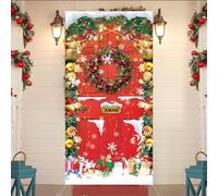 Christmas Door Cover Decoration, Merry Christmas Door Banner Door Porch Sign Decorations Outside Hanging Backdrop, Xmas Winter Holiday Door Banner Decor New Year Indoor Home Outdoor Party Supplies
