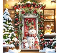 Christmas Door Cover Decoration Snowman, Xmas Door Hanging Covers Christmas Eve Background, 73 x 35.4inch Snowman Front Door Banner, Red Party Decorations Photo Booth for New Year Christmas Decoration