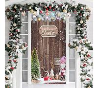 Christmas Door Cover Decorations Merry Christmas Front Door Cover Christmas Door Banner Fabric Glitter Wood Props Xmas Snowflake Hanging Door Wrap for Photo Booth Props Party (Snowman Style)