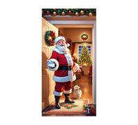 Christmas Door Cover - Santa Dog Canvas Print 2D Flat Front Decoration Seasonal Outdoor Display Heavy Duty Holiday Accent Vibrating Easy to Install Use