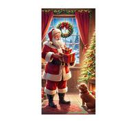 Christmas Door Cover - Santa Dog Canvas Print 2D Flat Front Decoration Seasonal Outdoor Display Heavy Duty Holiday Accent Vibrating Easy to Install Use