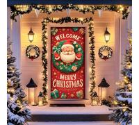 Christmas Door Curtain Banner, Vintage Winter Village Scene Door Decoration, Santa Claus and Christmas Tree Ornamental Backdrop, Suitable for Indoor/Outdoor Use, 70.9 x 35.4 Inches (Santa Claus C)