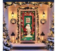 Christmas Door Curtain Banner, Vintage Winter Village Scene Door Decoration, Santa Claus and Christmas Tree Ornamental Backdrop, Suitable for Indoor/Outdoor Use, 70.9 x 35.4 Inches (Santa Claus B)