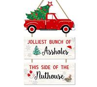 Christmas Door Decor Funny Hanging Sign Jolliest Bunch of s This Side of The Nuthouse Christmas Vacation Holiday Movie Quote Christmas Truck Decorations for Home Wall Christmas Party Supplies